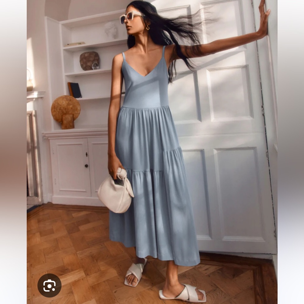 Cuyana Tiered Dress in Dusk Blue - XS